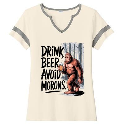 Drink Beer Avoid Morons Bigfoot Ladies Halftime Notch Neck Tee