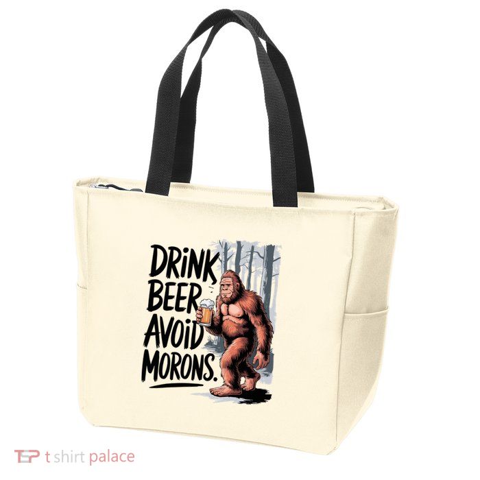 Drink Beer Avoid Morons Bigfoot Zip Tote Bag