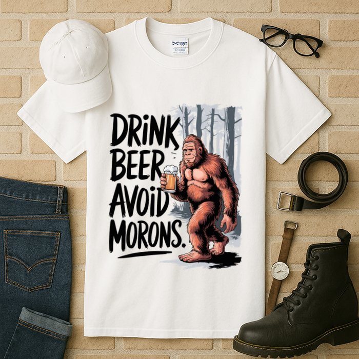 Drink Beer Avoid Morons Bigfoot Tall T-Shirt