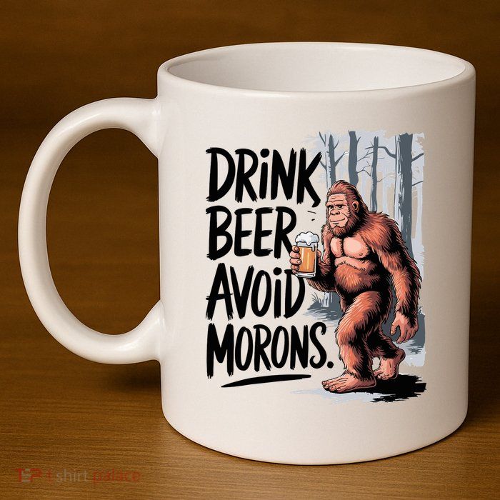 Drink Beer Avoid Morons Bigfoot 11oz C Handle Ceramic Mug