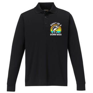 DonT Be A Dumb Bass Funny Fishing Dad Bass Fish Performance Long Sleeve Polo