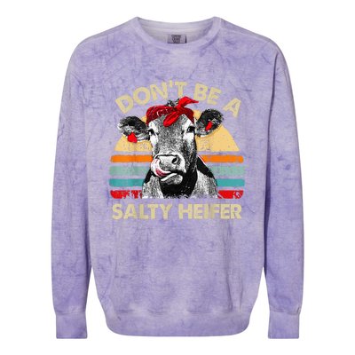 Dont Be A Salty Heifer Cute Highland Cow Lover Vintage Farm Colorblast Crewneck Sweatshirt