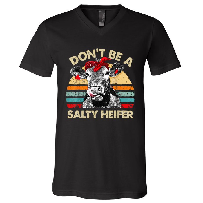 Dont Be A Salty Heifer Cute Highland Cow Lover Vintage Farm V-Neck T-Shirt