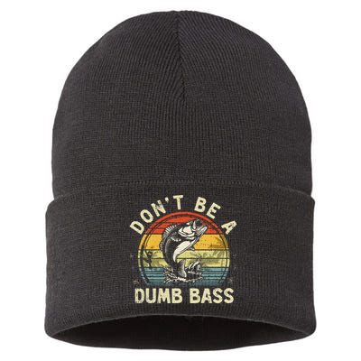 Dont Be A Dumb Bass Fish Dad Funny Fisherman Fishing Sustainable Knit Beanie