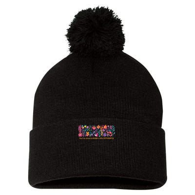 Dont Be Afraid to Bloom a Little Differently Flowers Autism Pom Pom 12in Knit Beanie