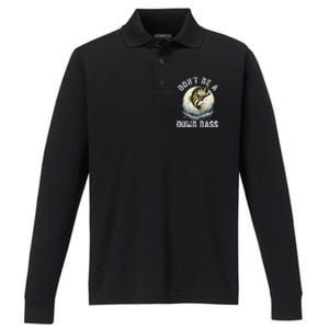 Dont Be A Dumb Bass Funny Fishing Joke For Dad Love Performance Long Sleeve Polo