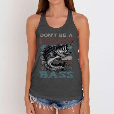 Dont Be A Dumb Bass Funny Bass Fishing Dad Jokes Women's Knotted Racerback Tank