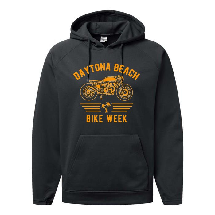 Daytona Beach Bike Week Retro Motorcycle Design Performance Fleece Hoodie