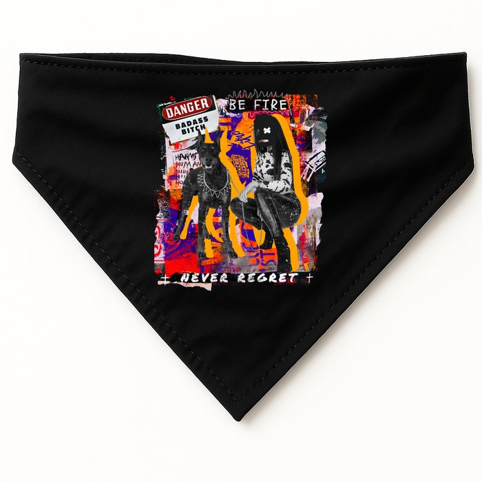 Danger Badass Bitch Never Regret Punk Goth Lady With Dog USA-Made Doggie Bandana