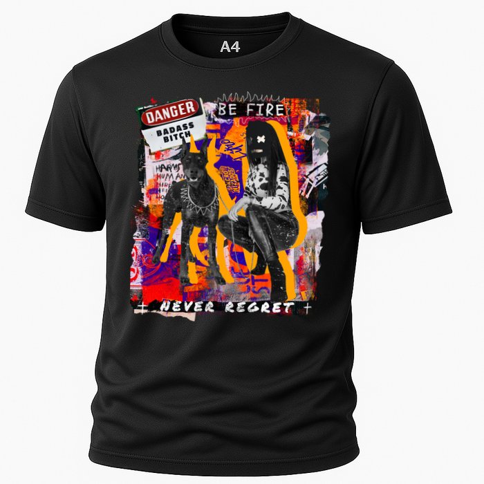 Danger Badass Bitch Never Regret Punk Goth Lady With Dog Cooling Performance Crew T-Shirt