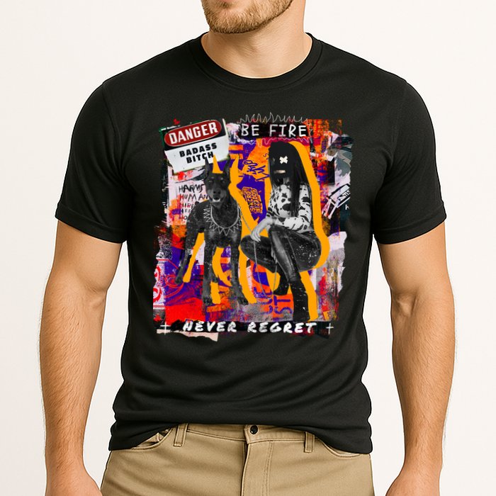 Danger Badass Bitch Never Regret Punk Goth Lady With Dog Cooling Performance Crew T-Shirt