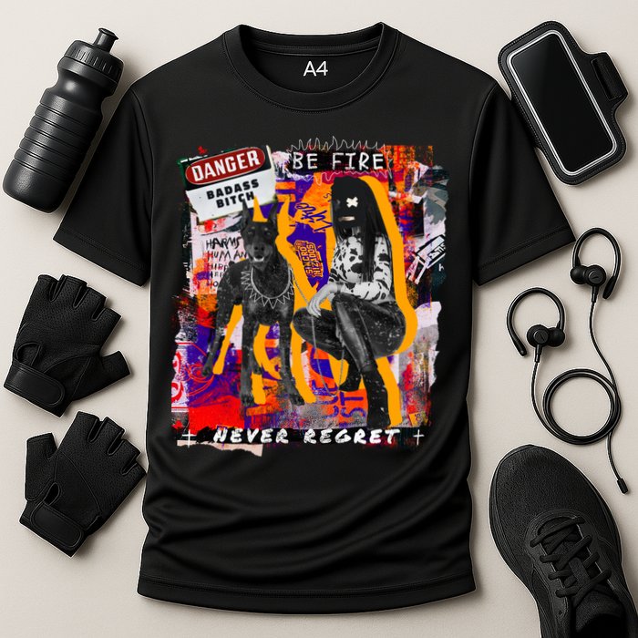 Danger Badass Bitch Never Regret Punk Goth Lady With Dog Cooling Performance Crew T-Shirt