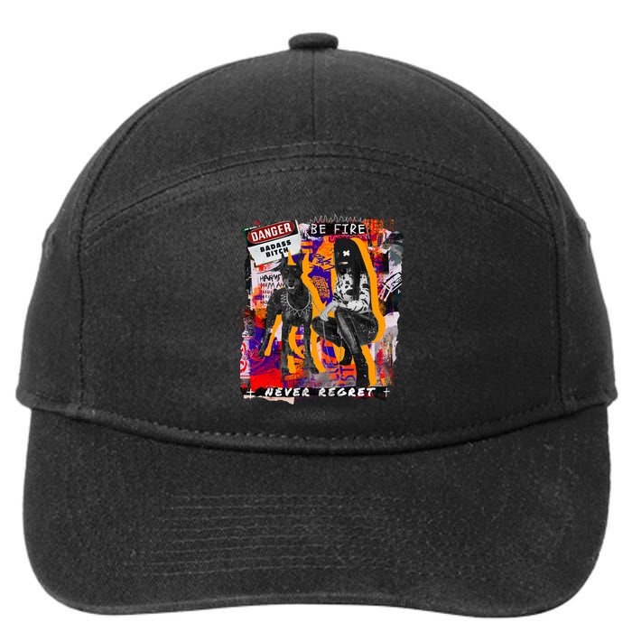 Danger Badass Bitch Never Regret Punk Goth Lady With Dog 7-Panel Snapback Hat