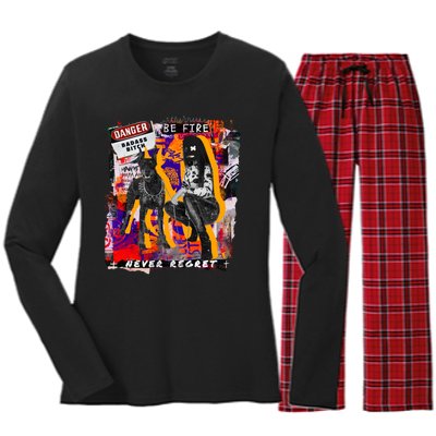 Danger Badass Bitch Never Regret Punk Goth Lady With Dog Women's Long Sleeve Flannel Pajama Set 