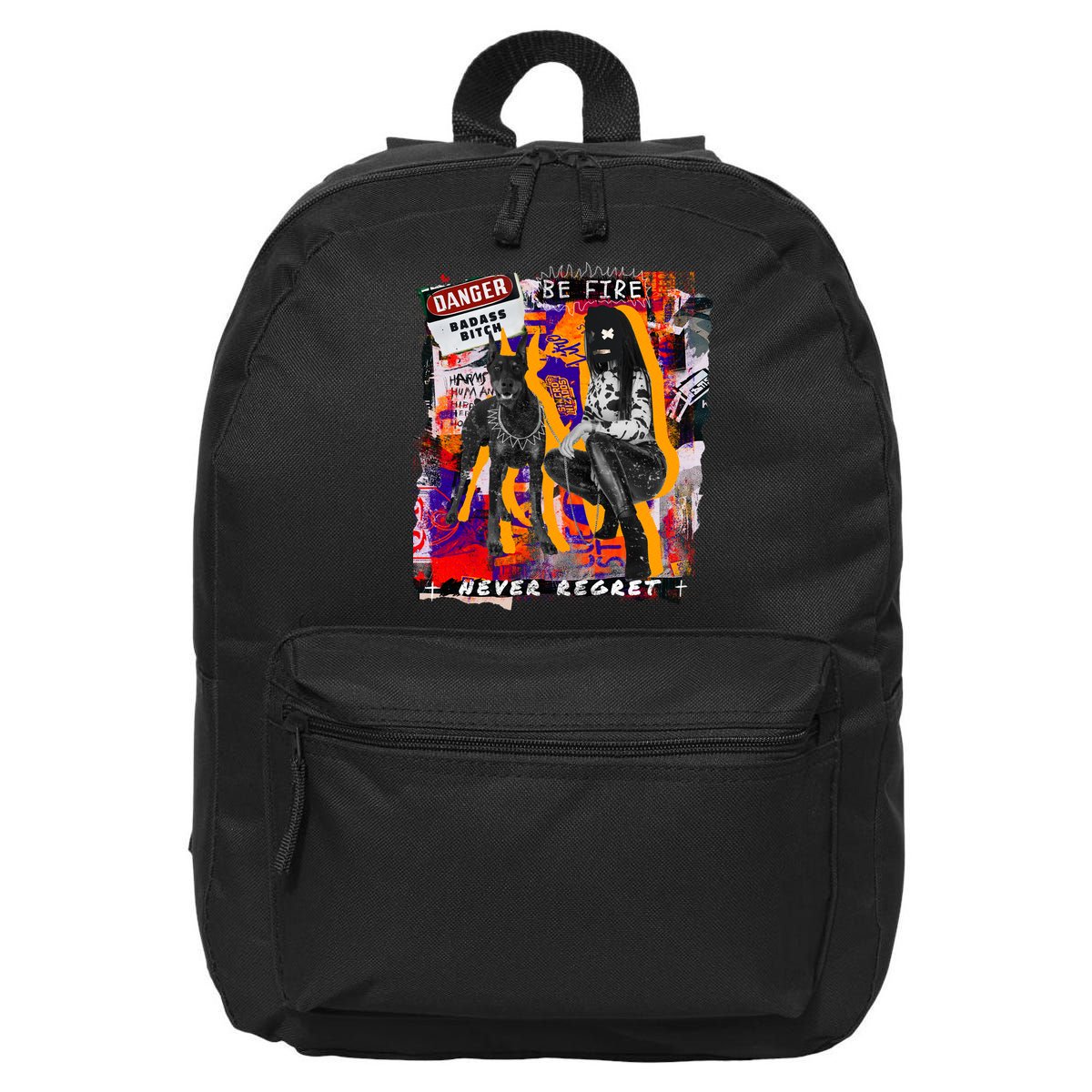 Danger Badass Bitch Never Regret Punk Goth Lady With Dog 16 in Basic Backpack