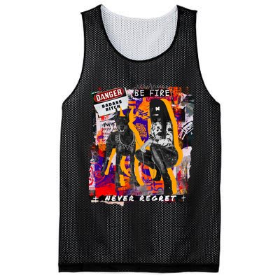 Danger Badass Bitch Never Regret Punk Goth Lady With Dog Mesh Reversible Basketball Jersey Tank