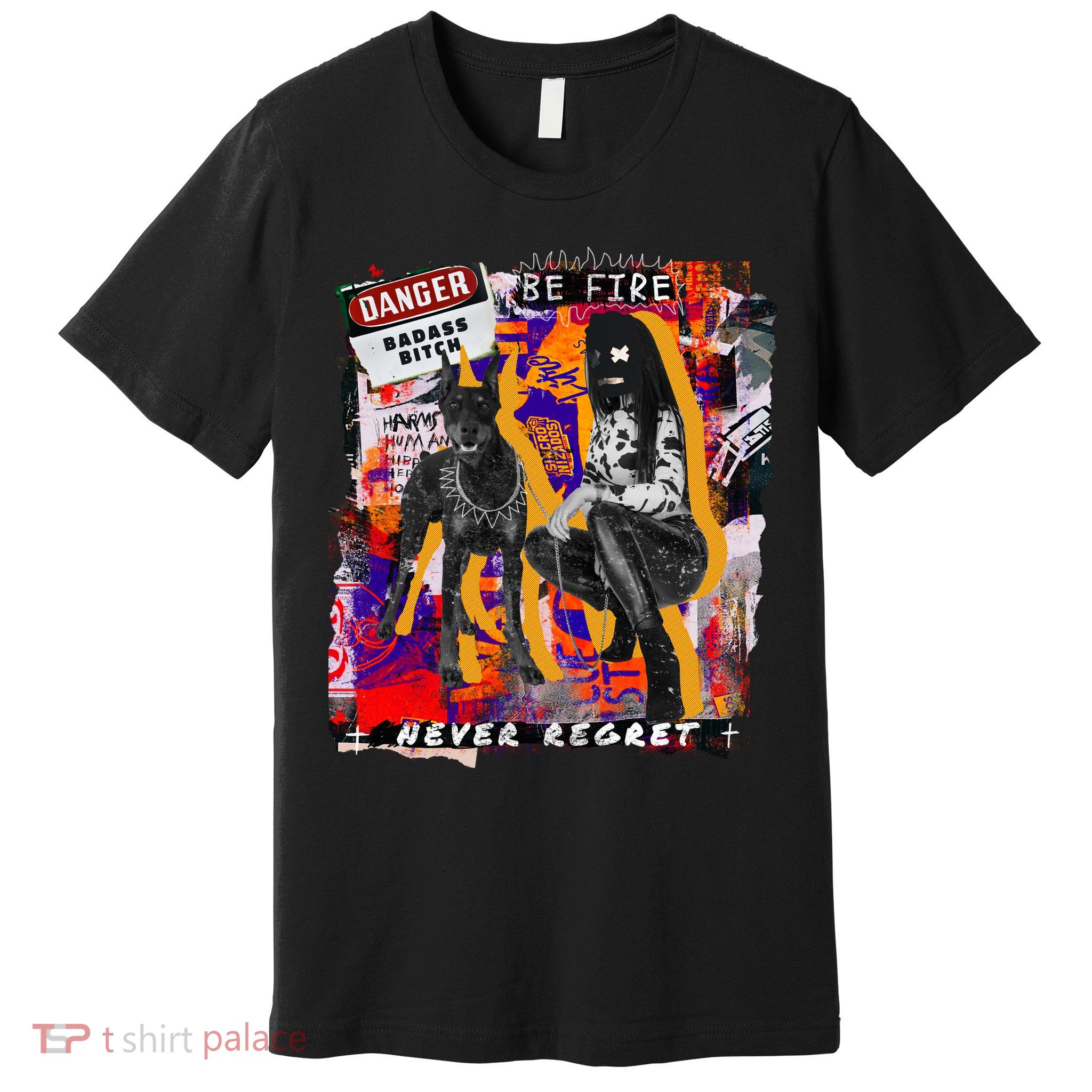 Danger Badass Bitch Never Regret Punk Goth Lady With Dog Premium T-Shirt