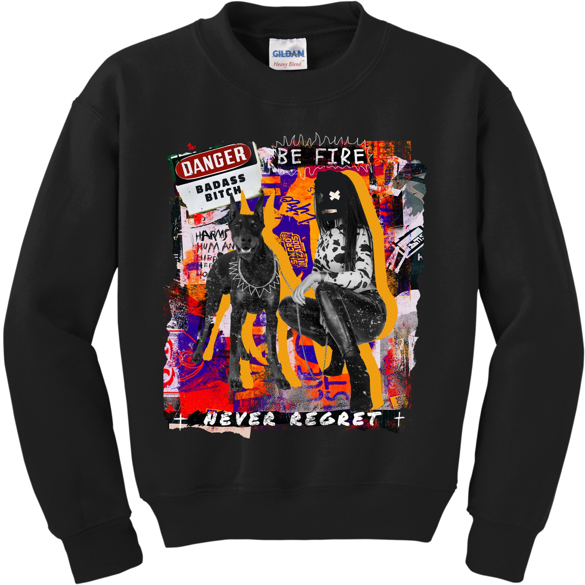 Danger Badass Bitch Never Regret Punk Goth Lady With Dog Kids Sweatshirt