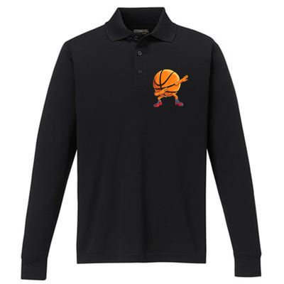 Dabbing Basketball Ball Funny Men Women Sports Player Performance Long Sleeve Polo