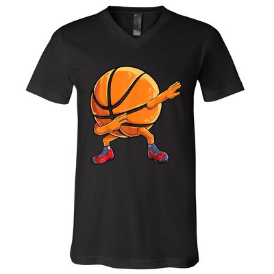 Dabbing Basketball Ball Funny Men Women Sports Player V-Neck T-Shirt