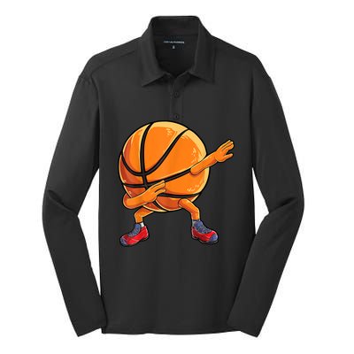 Dabbing Basketball Ball Funny Men Women Sports Player Silk Touch Performance Long Sleeve Polo