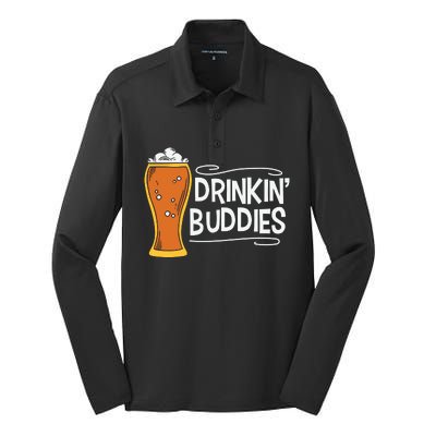 Drinkin Buddies Beer Funny Drinking St Patricks Day Silk Touch Performance Long Sleeve Polo