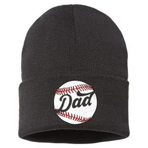 Dad Baseball Ball Vinatge Groovy Baseball Daddy Fathers Day Sustainable Knit Beanie