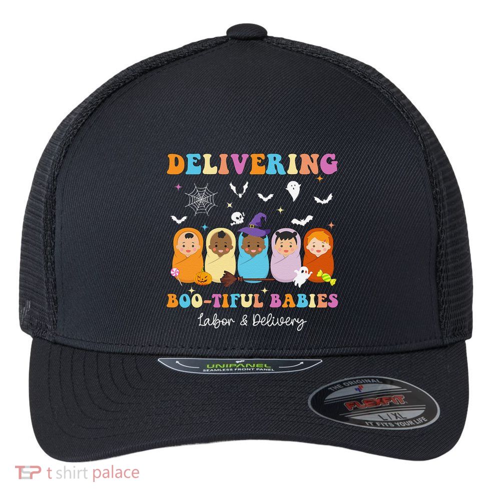 Delivering Bootiful Babies Halloween Labor & Delivery Nurse Flexfit Unipanel Trucker Cap