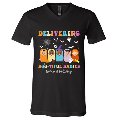 Delivering Bootiful Babies Halloween Labor & Delivery Nurse V-Neck T-Shirt