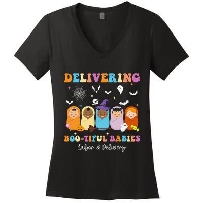 Delivering Bootiful Babies Halloween Labor & Delivery Nurse Women's V-Neck T-Shirt