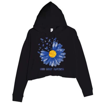 Daisy Butterfly Blue Ribbon Colon Cancer Awareness Cool Gift Crop Fleece Hoodie