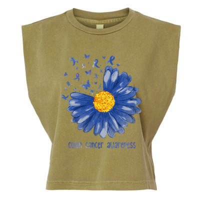 Daisy Butterfly Blue Ribbon Colon Cancer Awareness Cool Gift Garment-Dyed Women's Muscle Tee