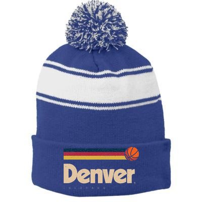 Denver Basketball BBall City Colorado Retro Denver Stripe Pom Pom Beanie
