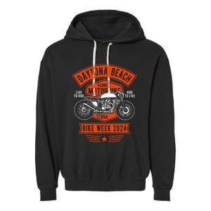 Daytona Beach Bike Week 2024 Retro Motorcycle Garment-Dyed Fleece Hoodie