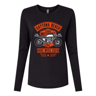 Daytona Beach Bike Week 2024 Retro Motorcycle Womens Cotton Relaxed Long Sleeve T-Shirt