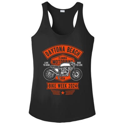 Daytona Beach Bike Week 2024 Retro Motorcycle Ladies PosiCharge Competitor Racerback Tank