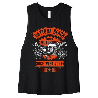 Daytona Beach Bike Week 2024 Retro Motorcycle Women's Racerback Cropped Tank