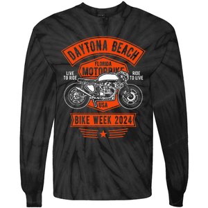 Daytona Beach Bike Week 2024 Retro Motorcycle Tie-Dye Long Sleeve Shirt