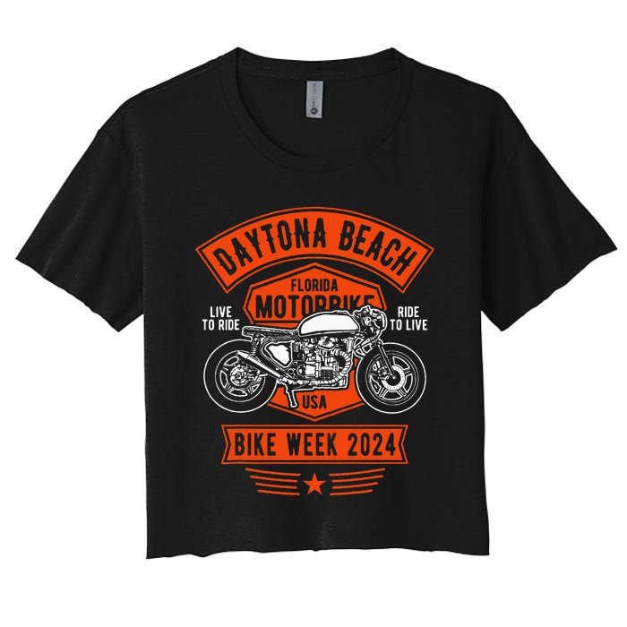 Daytona Beach Bike Week 2024 Retro Motorcycle Women's Crop Top Tee