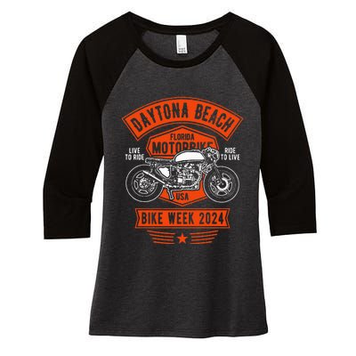 Daytona Beach Bike Week 2024 Retro Motorcycle Women's Tri-Blend 3/4-Sleeve Raglan Shirt