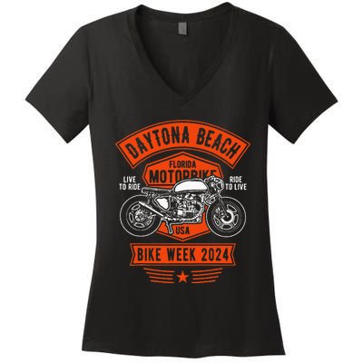 Daytona Beach Bike Week 2024 Retro Motorcycle Women's V-Neck T-Shirt