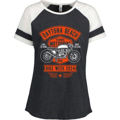 Daytona Beach Bike Week 2024 Retro Motorcycle Enza Ladies Jersey Colorblock Tee