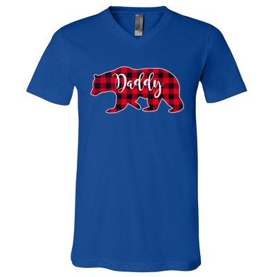 Daddy Bear Black Red Buffalo Check Plaid Fun Dad Father Gift Cool Gift V-Neck T-Shirt