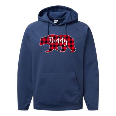 Daddy Bear Black Red Buffalo Check Plaid Fun Dad Father Gift Cool Gift Performance Fleece Hoodie