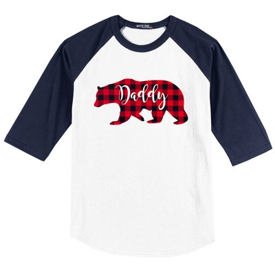 Daddy Bear Black Red Buffalo Check Plaid Fun Dad Father Gift Cool Gift Baseball Sleeve Shirt