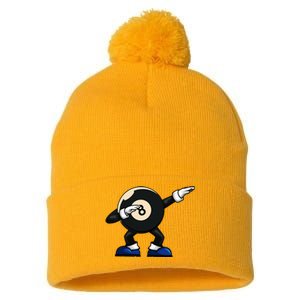 Dabbing Billiard Ball Pool Player Snooker Pom Pom 12in Knit Beanie