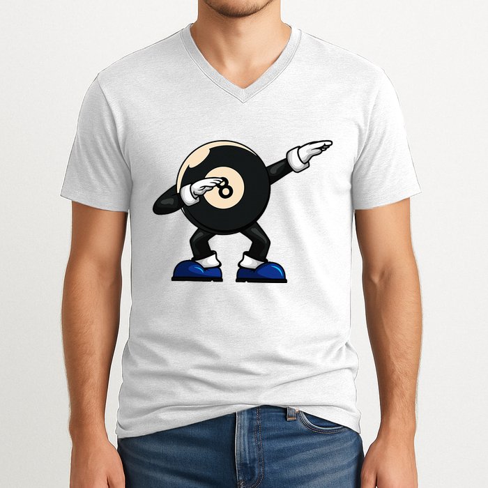 Dabbing Billiard Ball Pool Player Snooker V-Neck T-Shirt