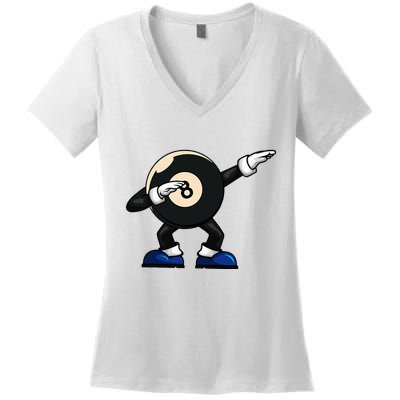 Dabbing Billiard Ball Pool Player Snooker Women's V-Neck T-Shirt