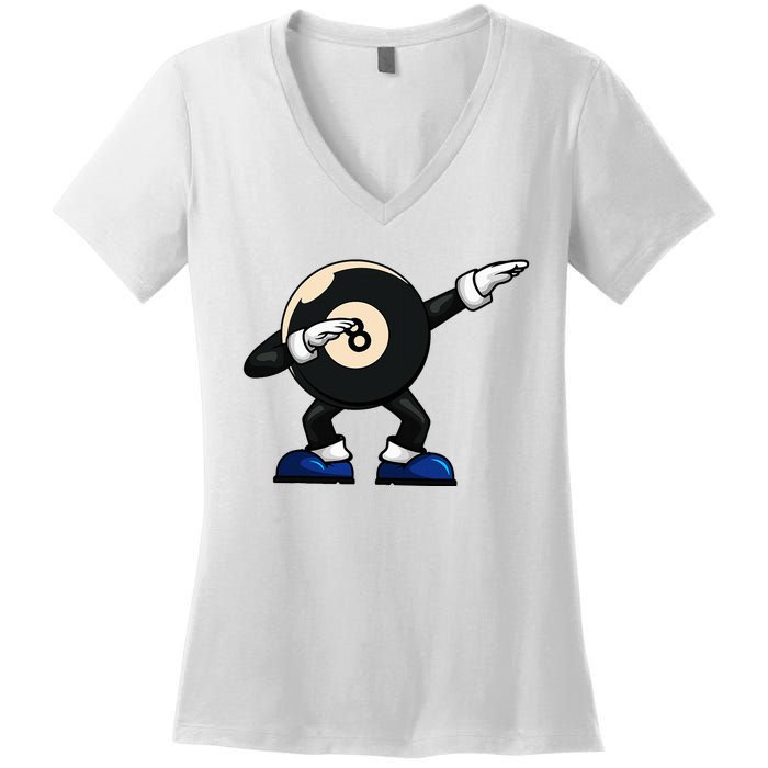 Dabbing Billiard Ball Pool Player Snooker Women's V-Neck T-Shirt