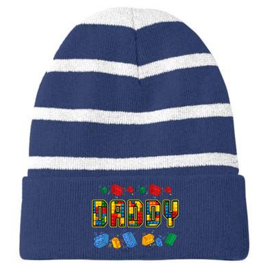 Daddy Brick Builder Funny Blocks Master Builder Dad Striped Beanie with Solid Band